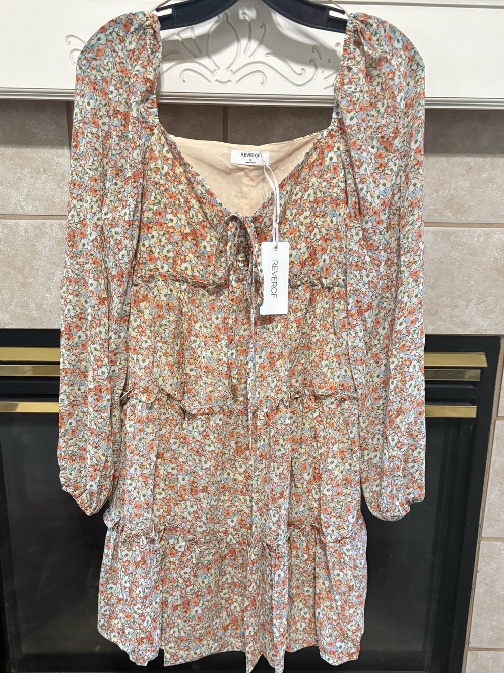 Floral Tie-Front Bohemian Mini Layered On/Off Shoulder Light Weight Dress